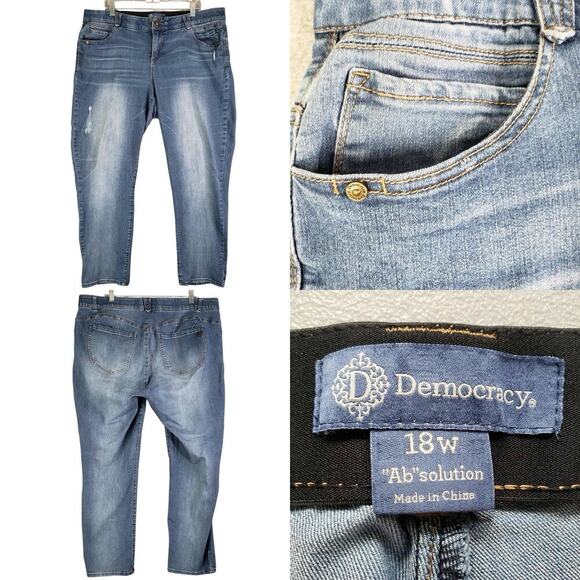 Democracy Jeans Ab Solution Womens Plus Size 18 W Blue Denim High Rise Straight - Picture 1 of 10